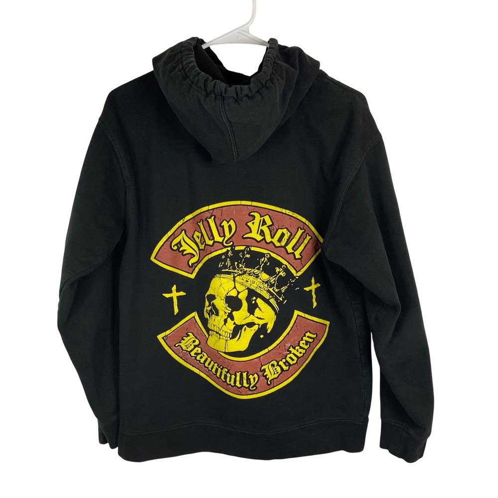 Jelly Roll Beautifully Broken Black‎ Hoodie Skull Graphic Tour Sweatshirt Medium